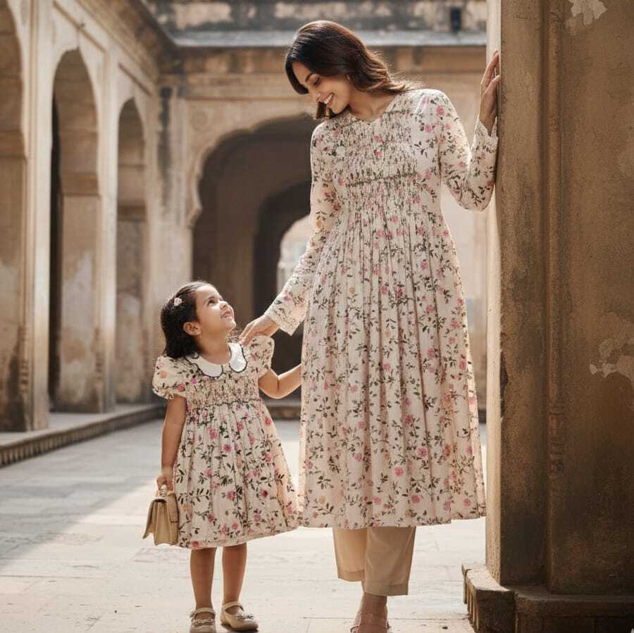 Handmade women’s smocked blouse with embroidered detail, breathable fabric